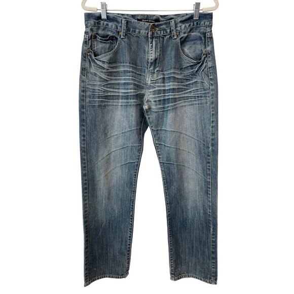 Hybrid Jeans Size 34 Distressed Straight Leg Blue Light Wash Cotton Retro - Picture 1 of 10